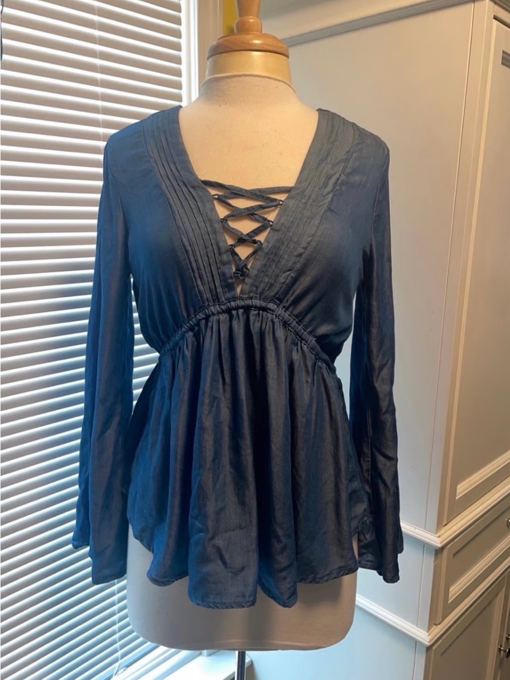 Altar'd State Chambray Lace-Up Blouse